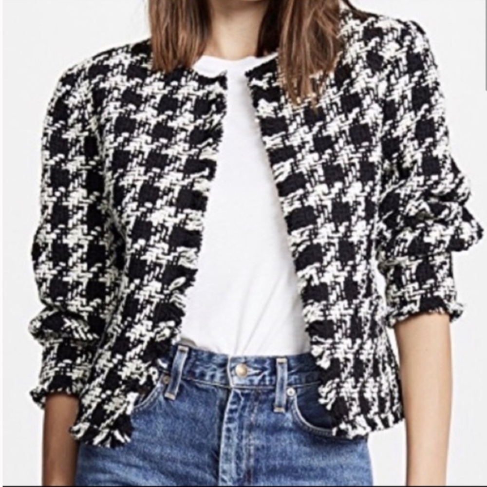 JOIE Awel Black White Classic Houndstooth Tweed Jacket Size XS S/M NEW w TAGS